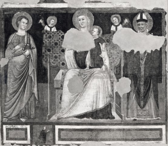 Anonimo — Maestro del Coro di Sant'Agostino - sec. XIV - Madonna con Bambino in trono e santi — insieme